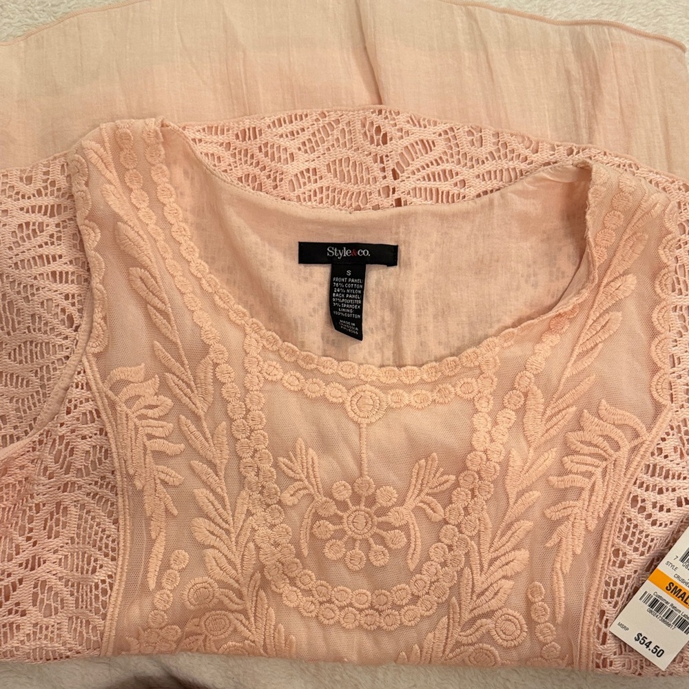 Style & Co. Peach Lace Sleeveless Blouse